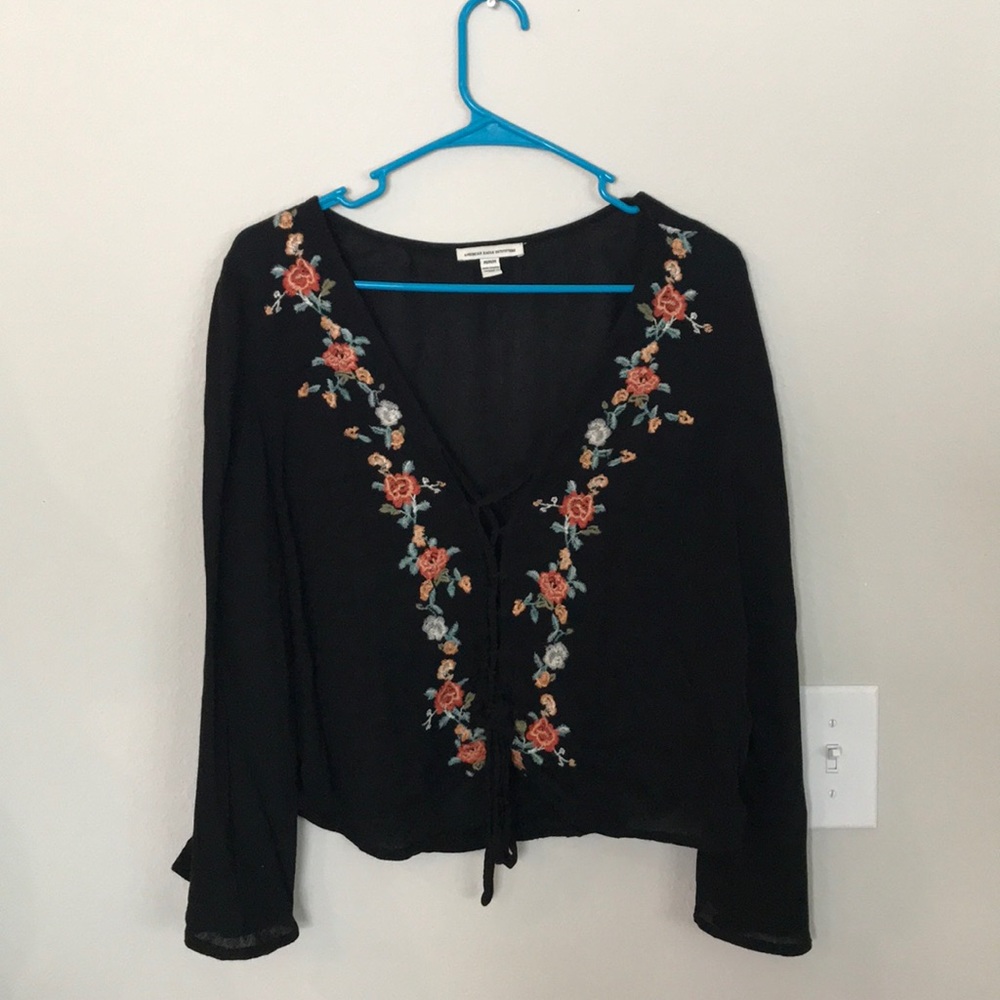Flowy belle sleeve embroidered top
